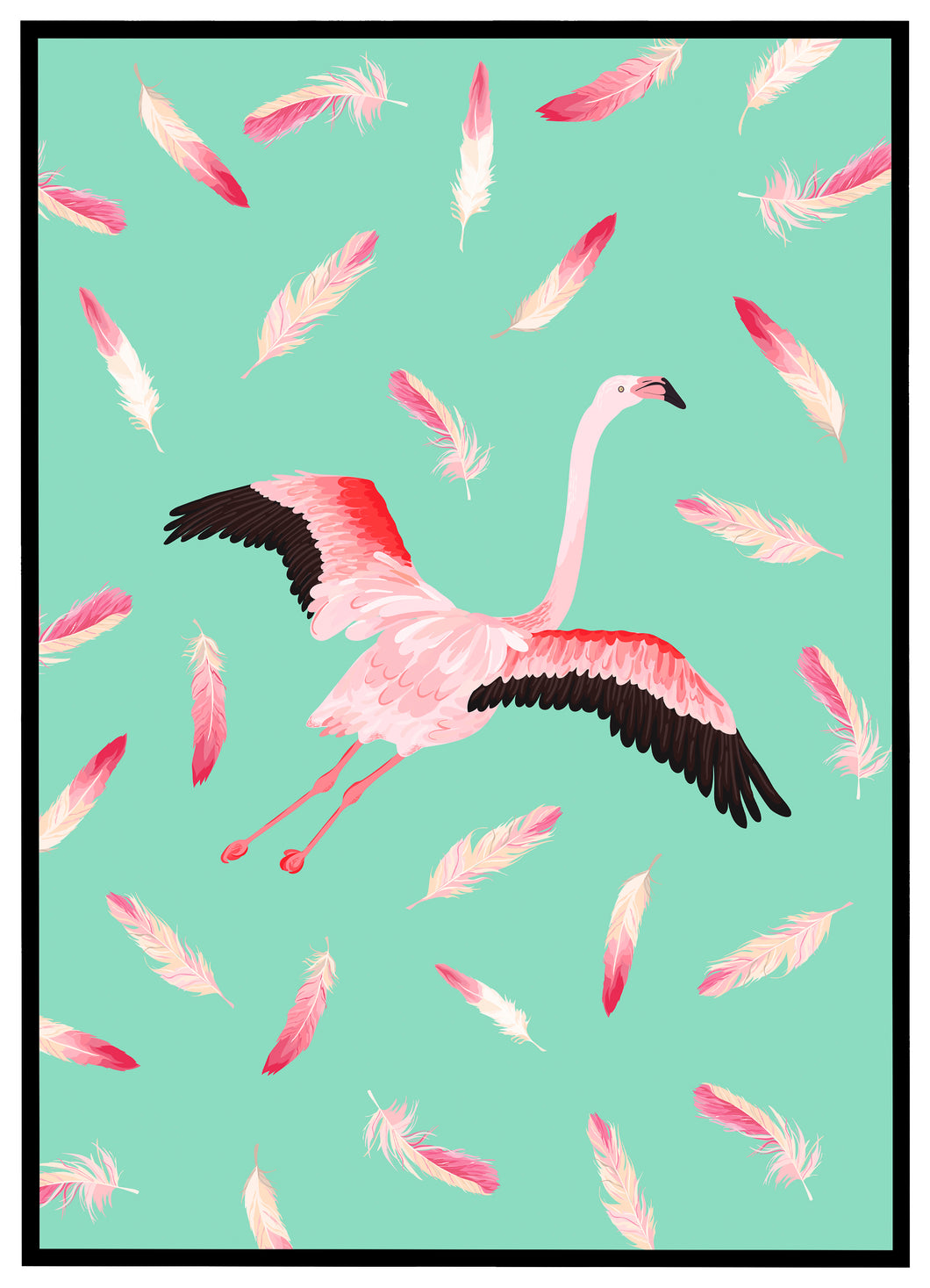 Flamingo på grøn baggrund - Plakat