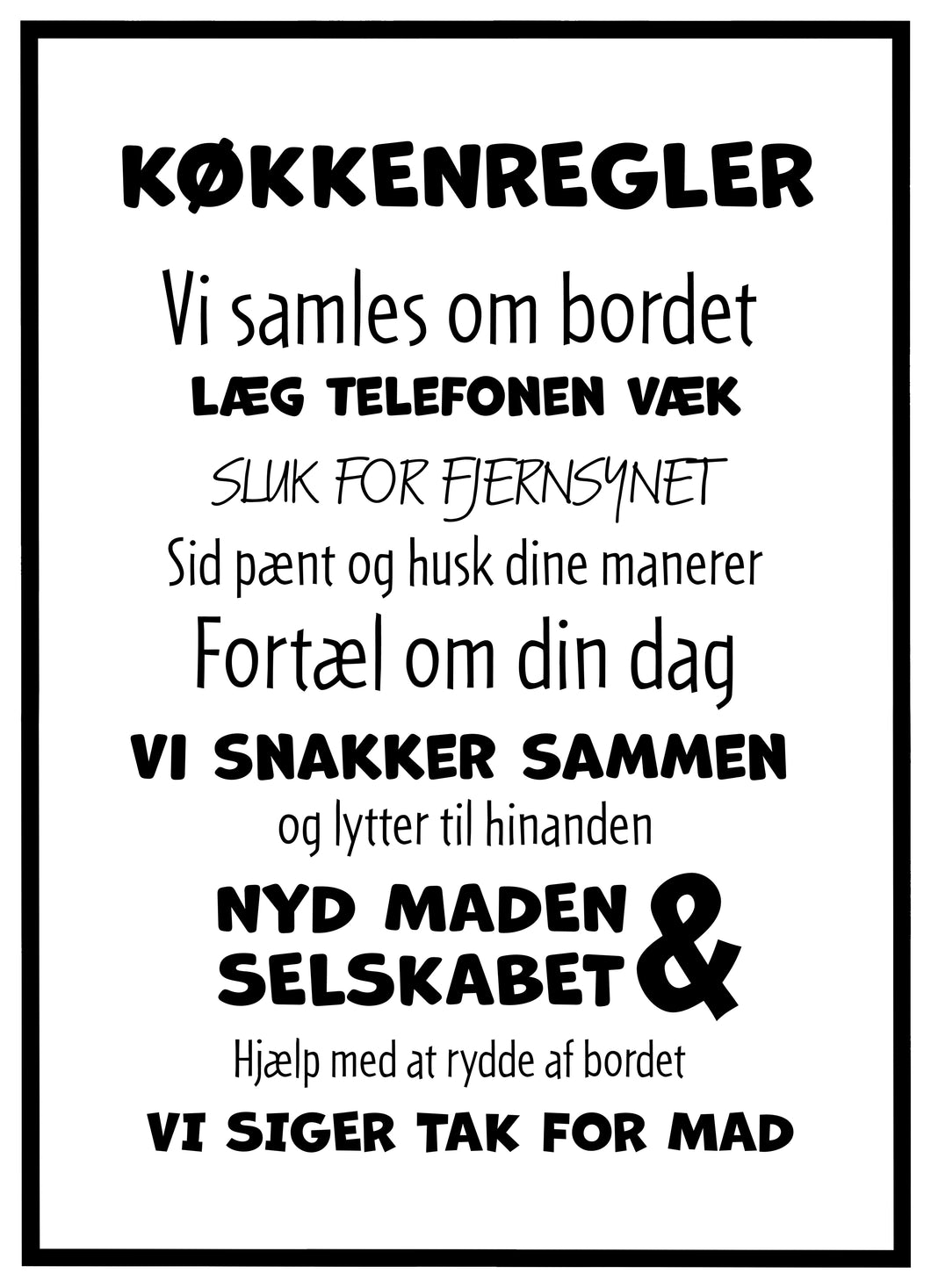 Køkken Regler - Plakat